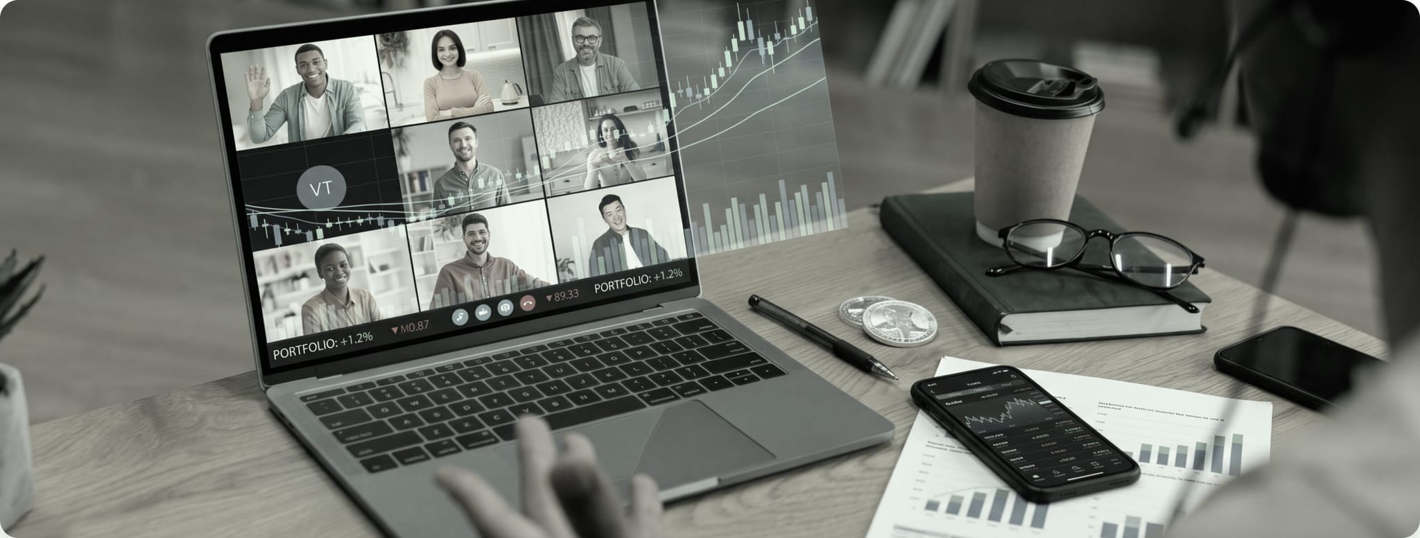 Traders attending a live CXM webinar on a laptop